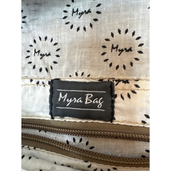 Myra Bag Cowhide Hair On Hide Floral Canvas Backpack Brown White Gray Boho - Picture 7 of 7